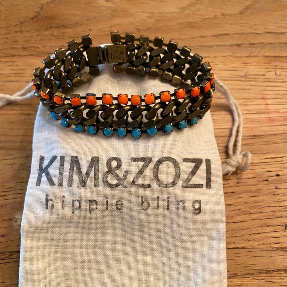 KIM & ZOZI HIPPIE BLING LG COLORED STONE CHAIN LINK BRACELET